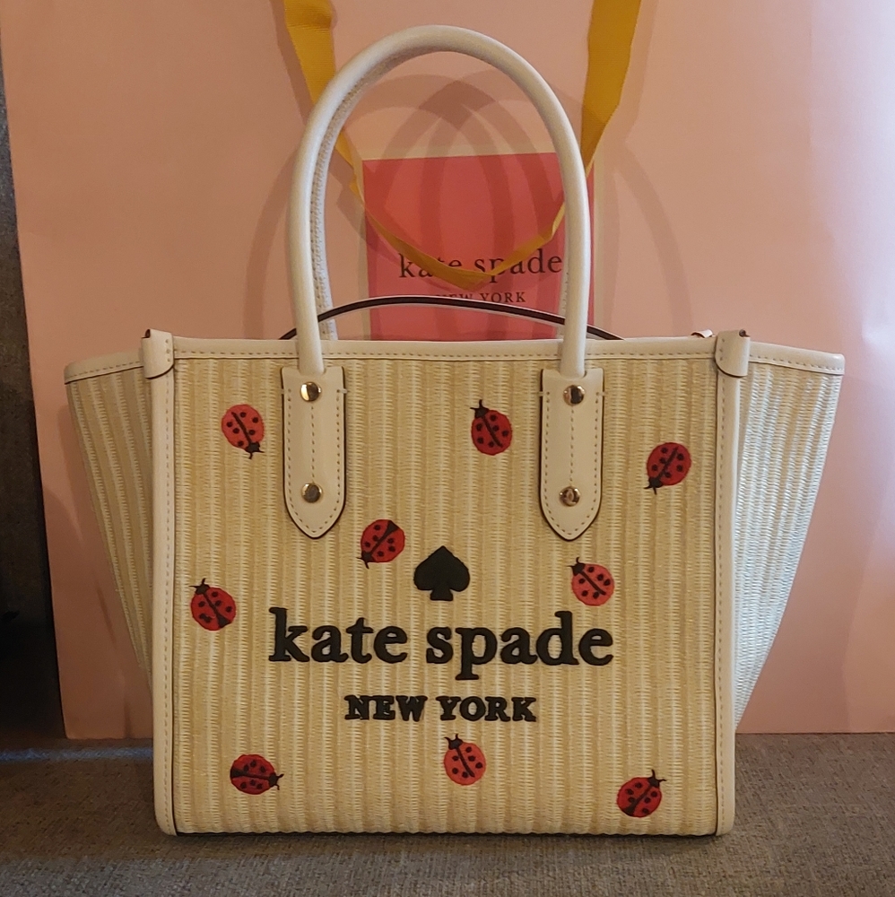 Kate Spade Ella Dottie Ladybug 🐞 Small Straw Tote Crossbody